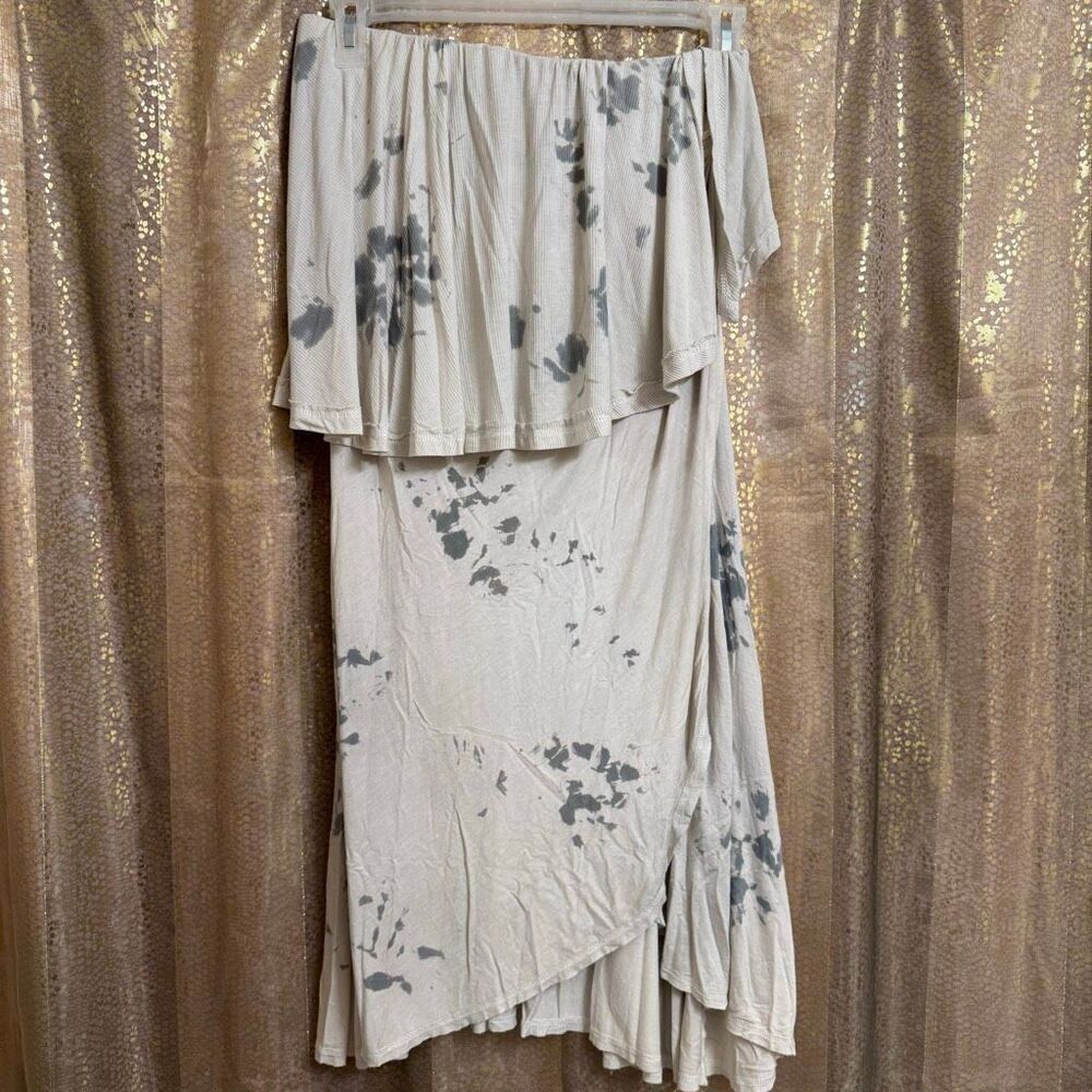 POL Strapless Tie Dye Asymmetrical Boho Ivory Green Mini Dress Medium